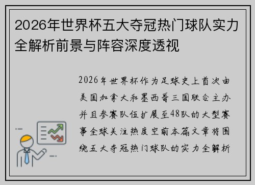 2026年世界杯五大夺冠热门球队实力全解析前景与阵容深度透视 2026年世界杯五大夺冠热门球队实力全解析前景与阵容深度透视